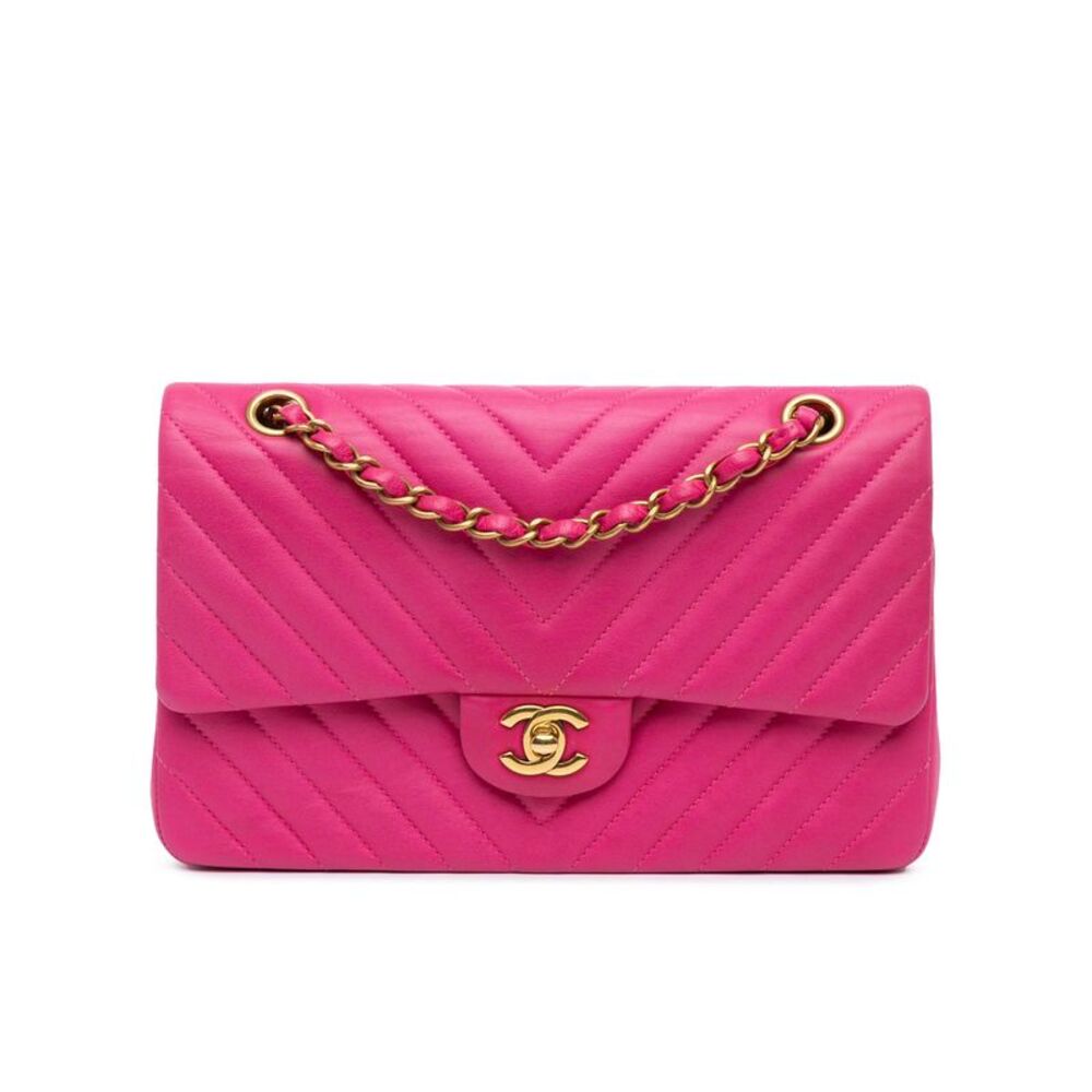 Pre Loved Chanel Chevron Quilted Classic Flap Bag Women Pink Shoulder Bags - Picture 1 of 8